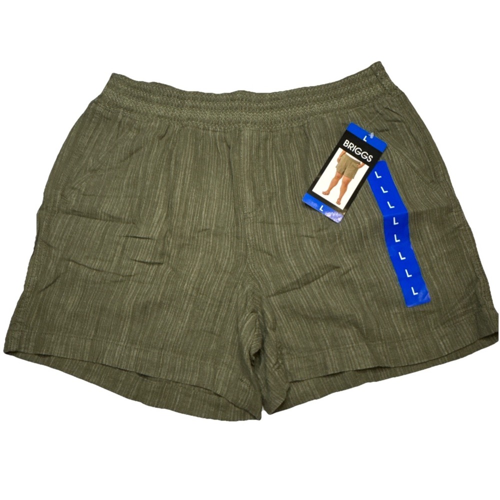 Coastal Linen Core Briggs Shorts Smocked Waist Striped Textured Olive Green L